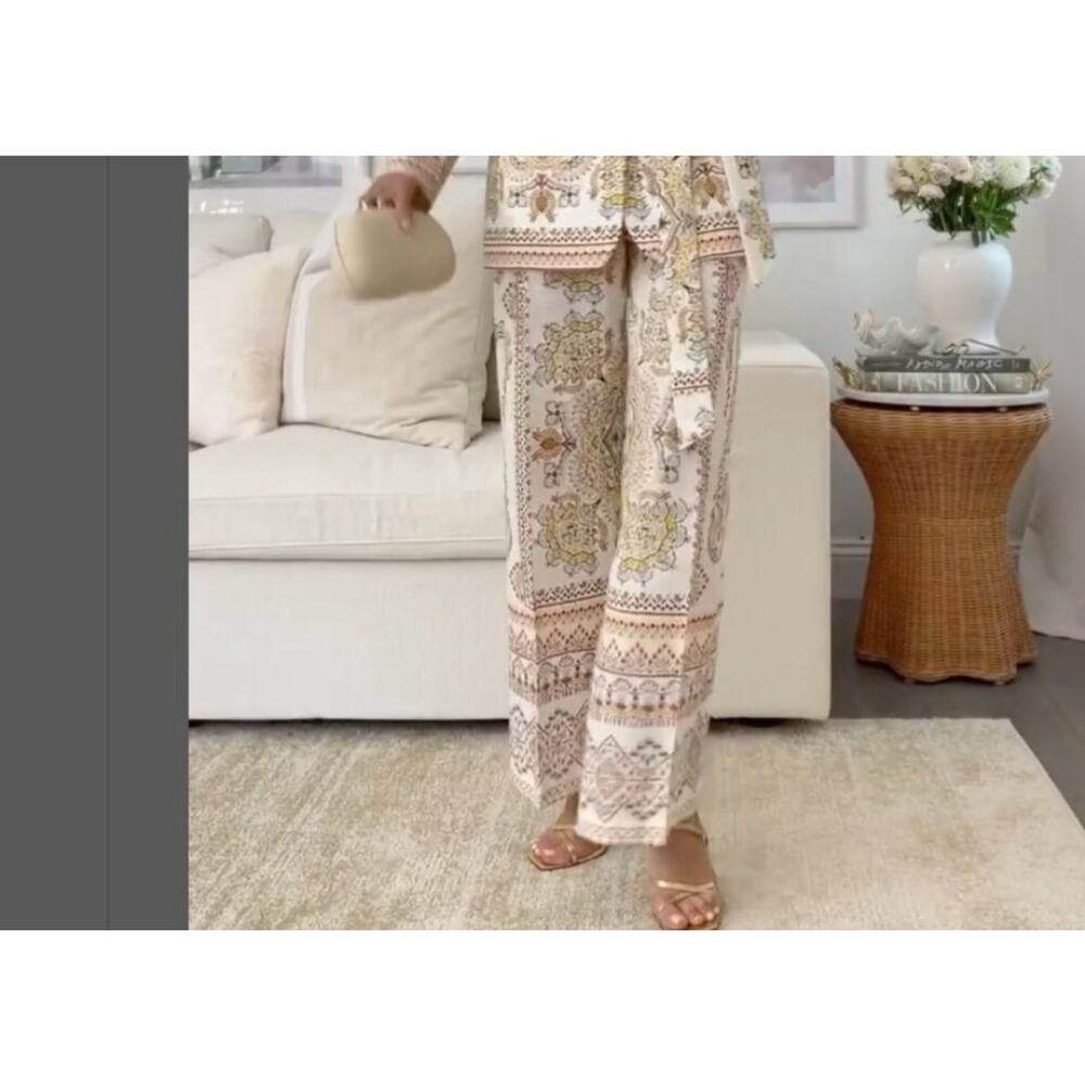Zara Cream Printed Straight Leg Pants